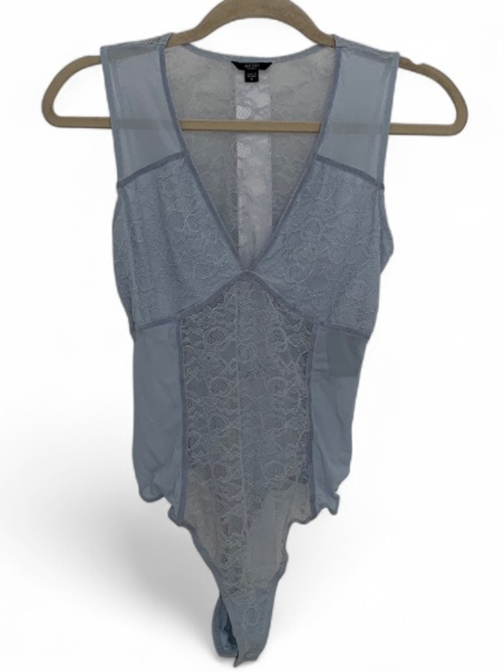 Guess Pale Blue Lace V‑Neck Sleeveless Bodysuit